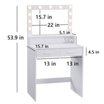 Coiffeuse avec miroir et éclairage eprolo, table de maquillage élégante avec surface lisse et espace de rangement.