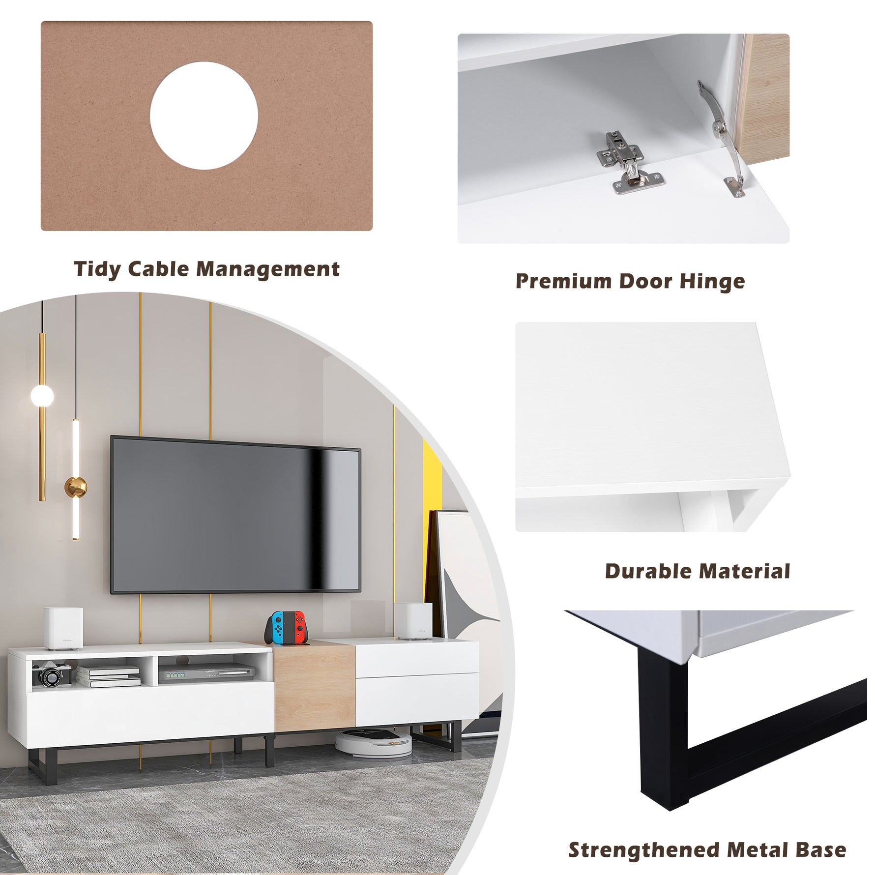 Meuble TV moderne en bois avec espace de rangement, conçu par eprolo, adapté pour salon contemporain.
