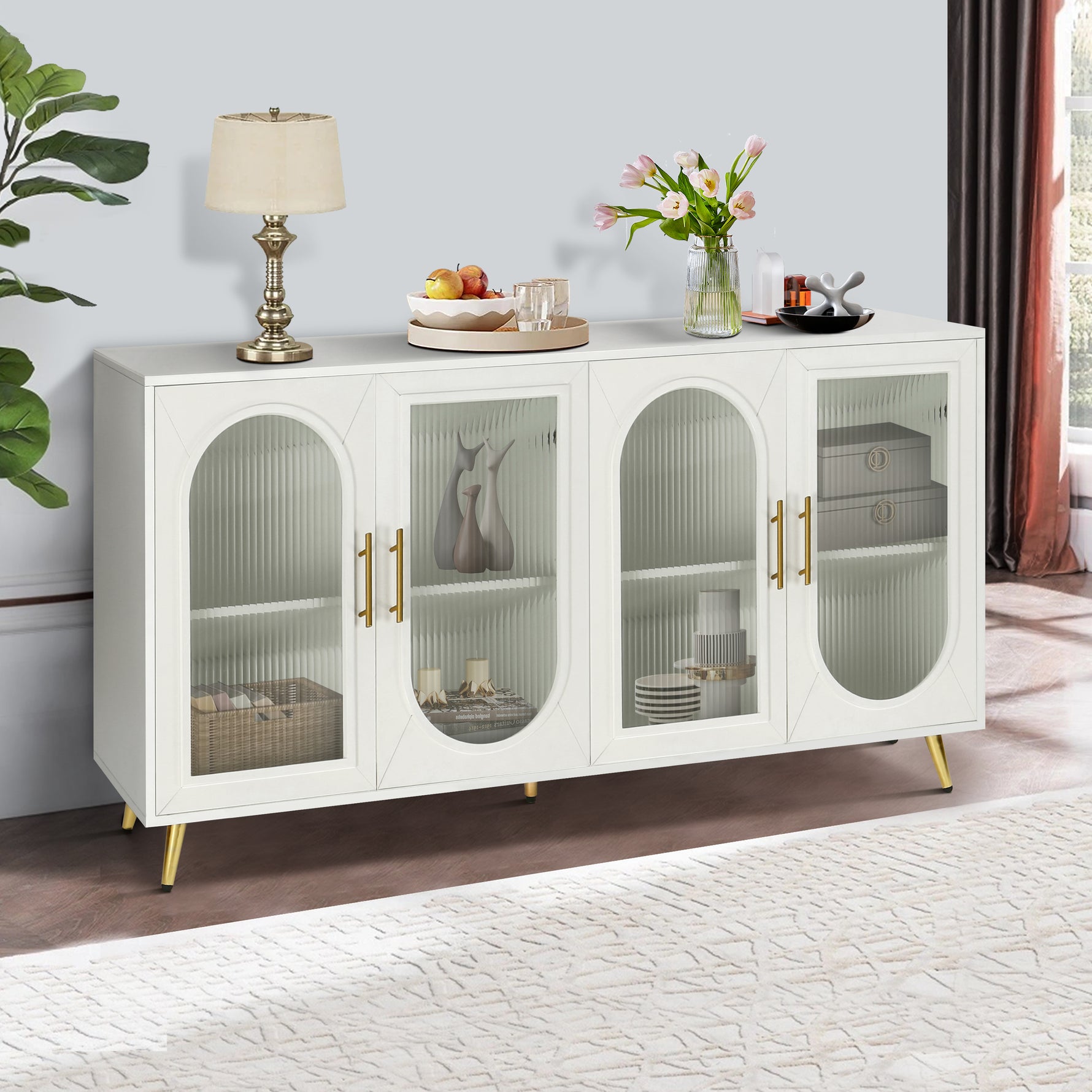 Meuble TV pour écran de 65 pouces, support élégant de la marque eprolo avec espace de rangement visible.