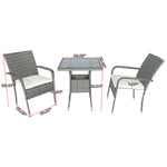 Ensemble de salon de jardin en rotin gris avec 3 pièces et coussins blancs, par eprolo, adapté pour terrasse ou patio.