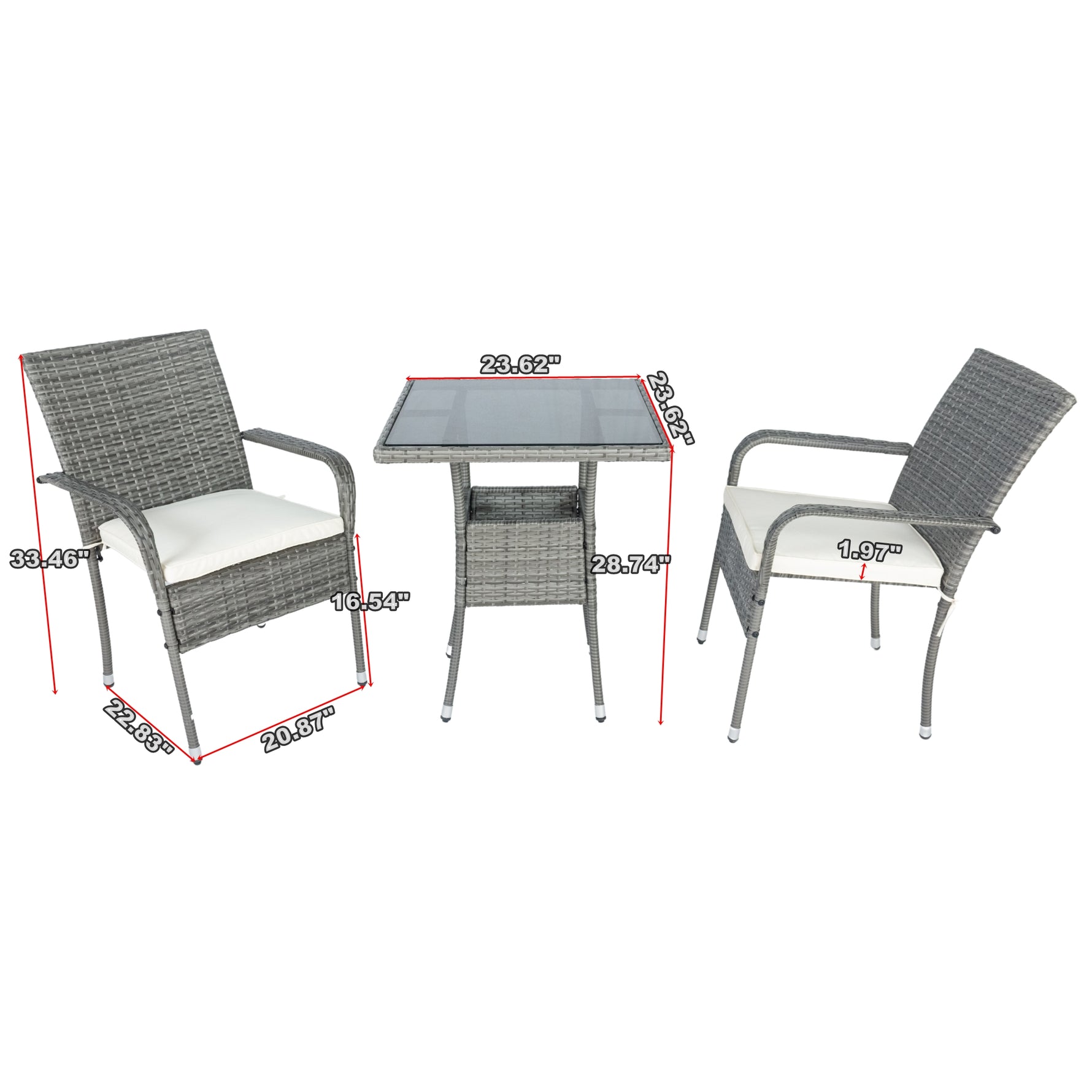 Ensemble de salon de jardin en rotin gris avec 3 pièces et coussins blancs, par eprolo, adapté pour terrasse ou patio.