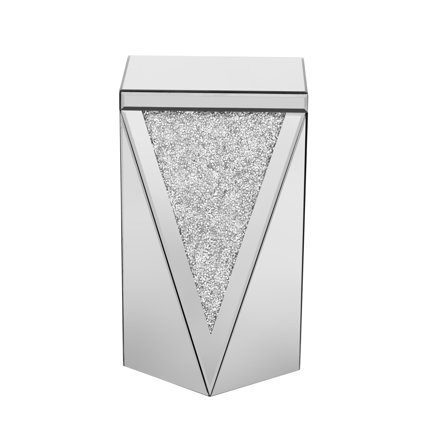 Table d'appoint carrée en miroir argenté U-Can 13,8'' avec détails en diamant broyé, design moderne pour salon, sans montage.