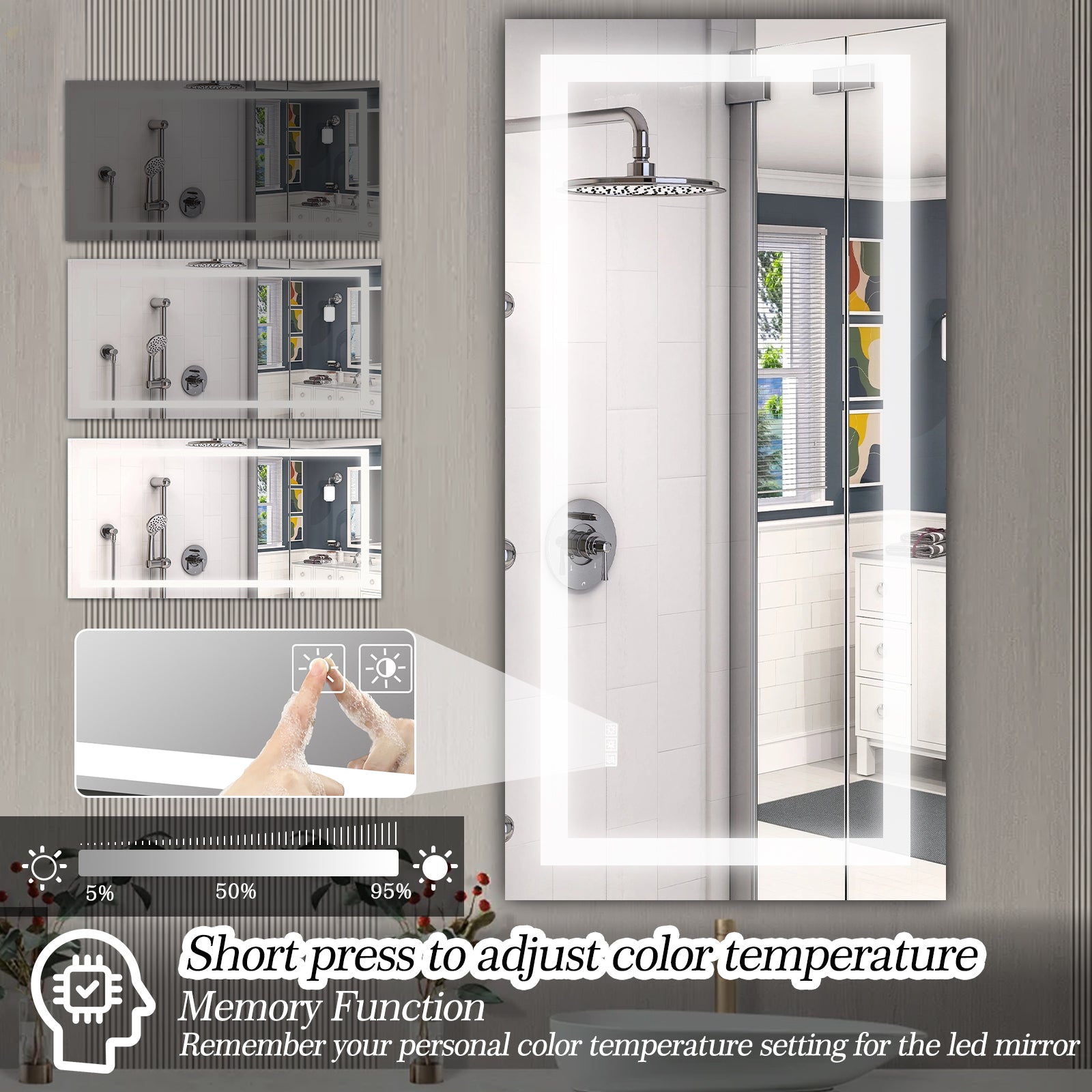Miroir de salle de bain LED eprolo 72x36 pouces avec éclairage, anti-buée et fonction de gradation, miroir de vanité moderne