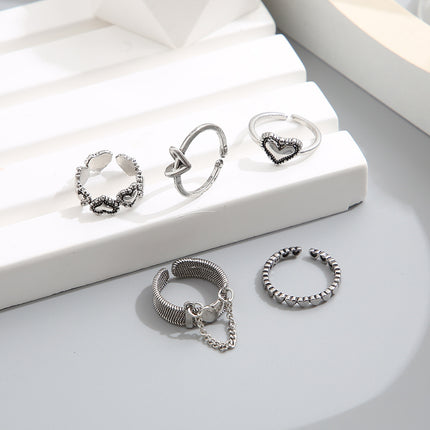 Women's Vintage Heart Opening Adjustable Ring Set