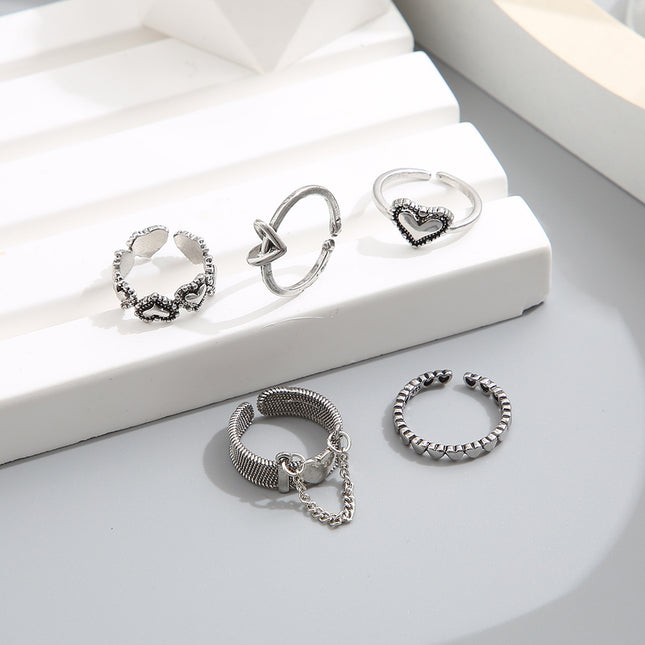 Women's Vintage Heart Opening Adjustable Ring Set