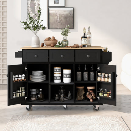 Kitchen Cart With Rubberwood Drop-Leaf Top, Cabinet Door, Storage Racks