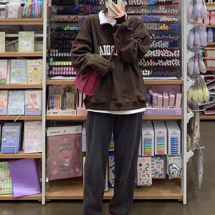 Loose National Tide Brand Half-Zip Lapel Sweater