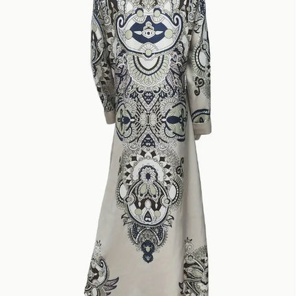 Elegant Floral Print Long Sleeve Abaya Dress