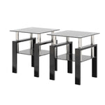 Ensemble de 2 tables basses en verre trempé noir, tables modernes carrées pour salon, style élégant et contemporain.