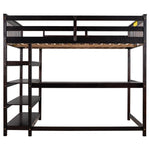 Lit mezzanine pleine taille eprolo avec rangements, étagères et bureau intégré sous le lit, finition espresso.