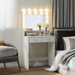 Bureau de maquillage eprolo avec miroir, éclairage intégré, surface en bois clair et espace pour accessoires beauté.