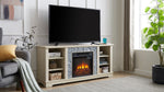 Meuble TV blanc avec cheminée électrique en pierre, espace de rangement ouvert, insert de 18 pouces, design moderne eprolo