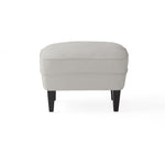 Fauteuil club moderne gris clair en tissu avec ottoman assorti, siège confortable et style élégant.