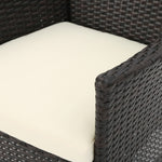 Deux fauteuils de salle à manger d'extérieur eprolo en rotin multicolore brun clair et foncé, avec coussins confortables.