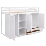 Lit mezzanine fonctionnel eprolo blanc avec 3 étagères, 2 armoires, 2 tiroirs, échelle avec rangement, sans sommier.