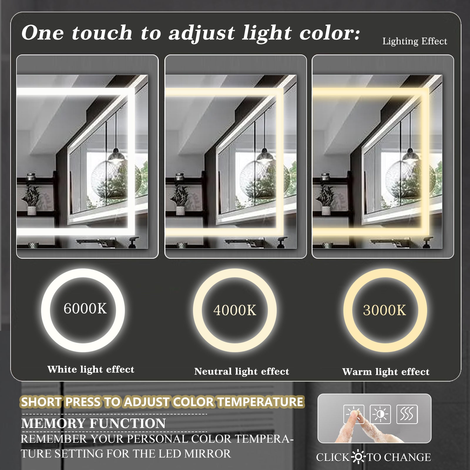 Miroir de salle de bain LED eprolo 72x36 pouces avec éclairage, anti-buée et fonction de réglage de la luminosité