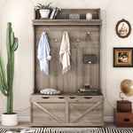 Armoire d'entrée en chêne avec bureau de rangement, 5 crochets, tiroirs et étagère de présentation, par eprolo.
