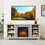 Meuble TV media blanc avec cheminée électrique en pierre, espace de rangement ouvert, insert de 18 pouces, marque eprolo