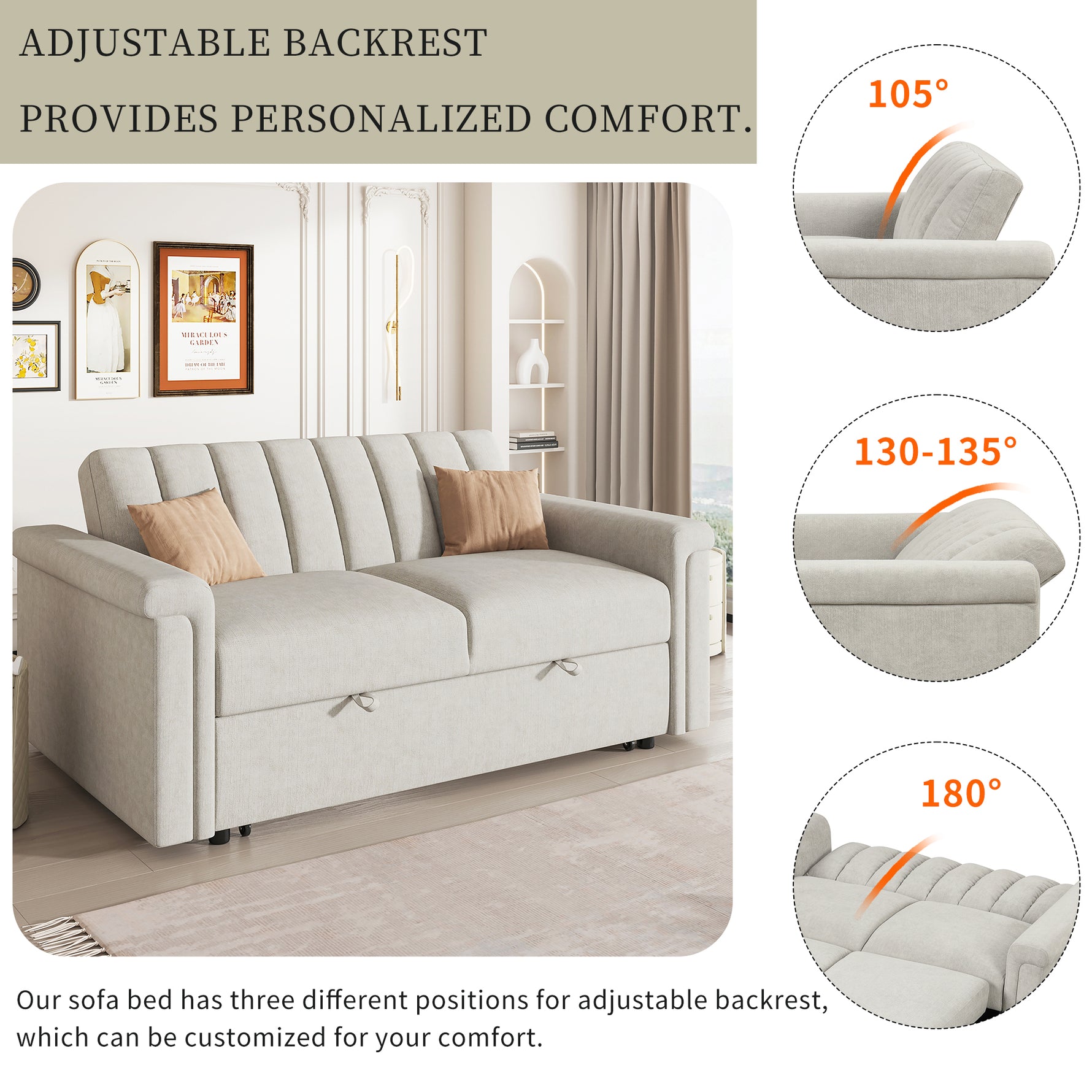 Canapé convertible U_STYLE eprolo avec coussin souple, fonction lit pour deux personnes, en tissu gris.