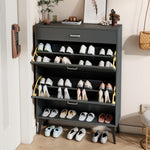 Armoire à chaussures grise eprolo avec étagères de rangement pour chaussures, en bois ou en métal, vue de face.