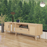 Support TV en bois eprolo Vine avec étagères et espace pour appareils multimédia, design moderne pour salon.