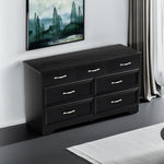 Commode moderne en bois noir avec 3 tiroirs et poignées métalliques, meuble de rangement pour chambre, dimensions 47,6" x 15,7" x 26,6".