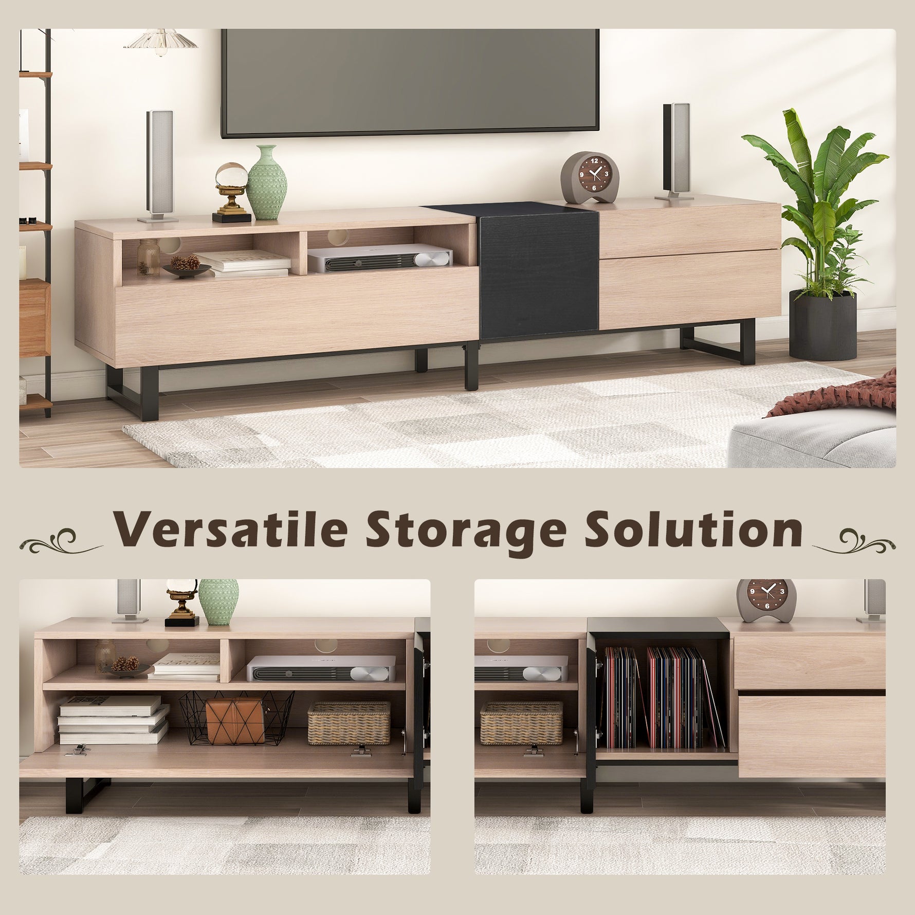 Console TV moderne eprolo en bois avec espace de rangement, style contemporain et surface lisse, visible en image.