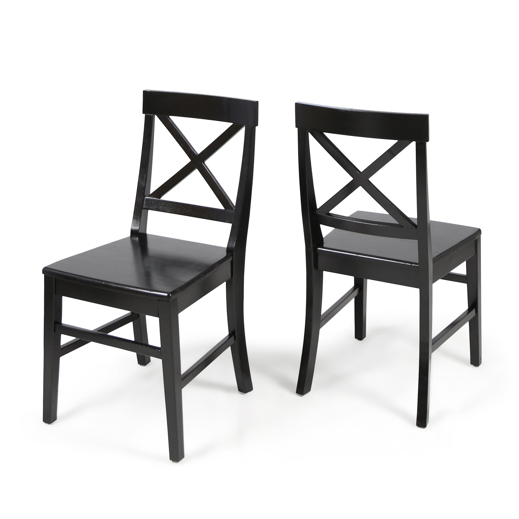Deux chaises de salle à manger en acacia noir de la marque eprolo, style ferme, avec dossier courbé et finition élégante.