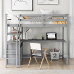 Lit mezzanine double avec bureau, étagères, tiroirs intégrés gris, par eprolo, image montrant la structure et les rangements.
