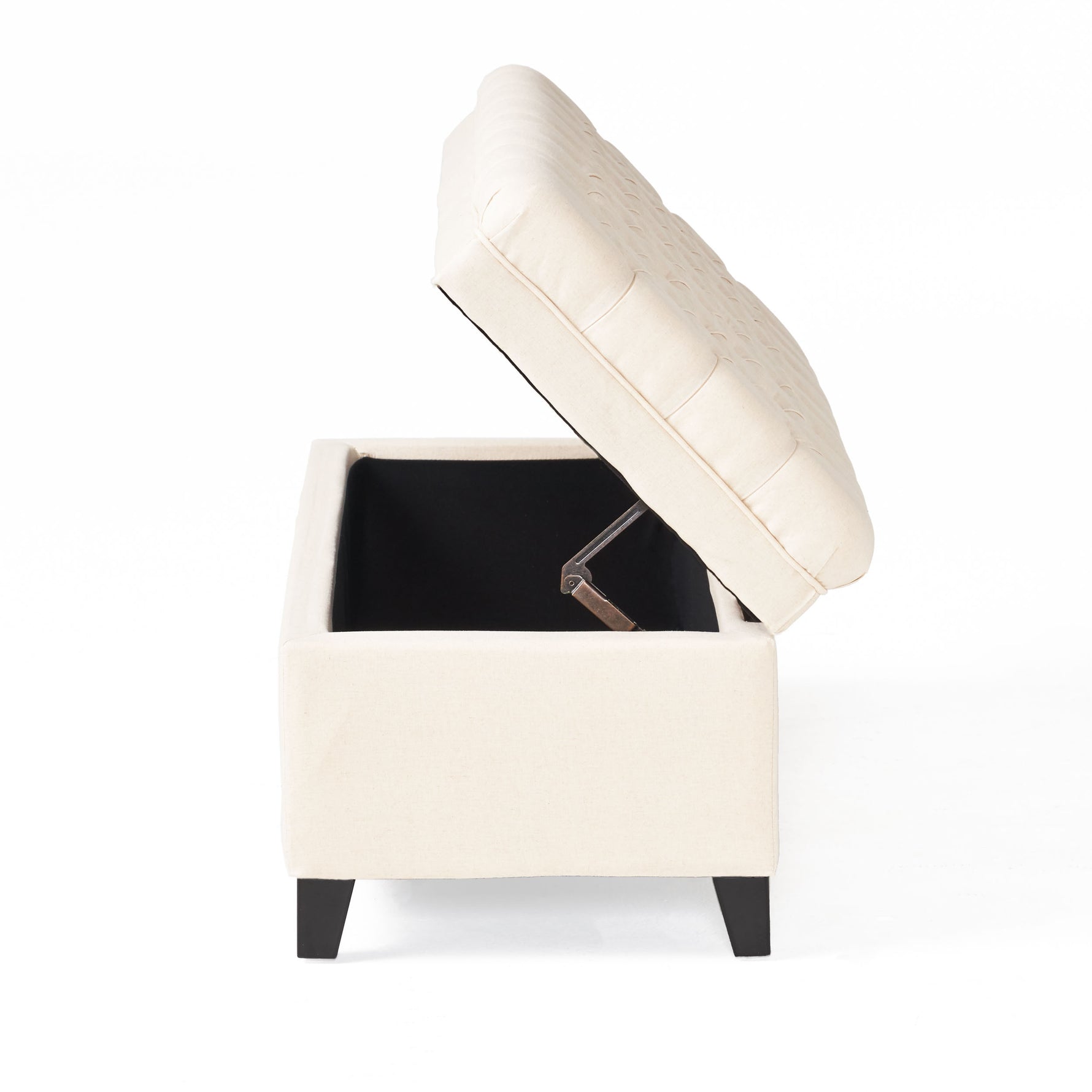 Pouf de rangement Juliana de la marque eprolo, tissu gris clair, design compact et pratique pour le salon ou la chambre.