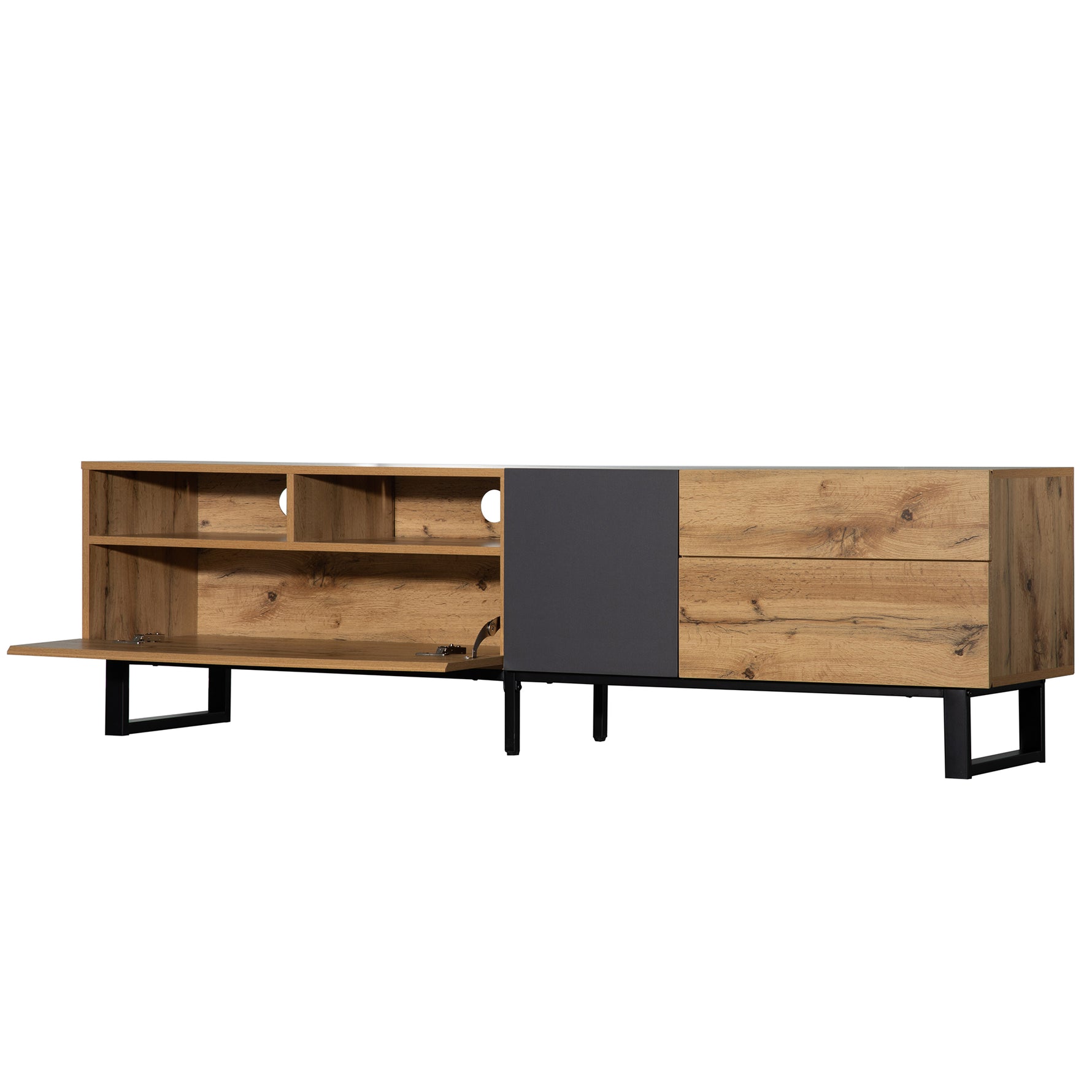 Meuble TV moderne eprolo pour téléviseur 80 pouces avec double espace de rangement, en bois élégant et design contemporain.