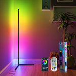 Lampe d'angle RGBIC moderne eprolo avec LED spliced à trois sections, contrôle Bluetooth et commande vocale, éclairage minimaliste.