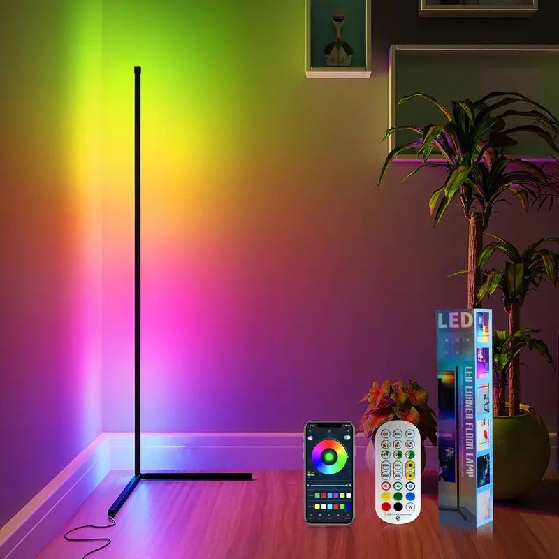 Lampe d'angle RGBIC moderne eprolo avec LED spliced à trois sections, contrôle Bluetooth et commande vocale, éclairage minimaliste.