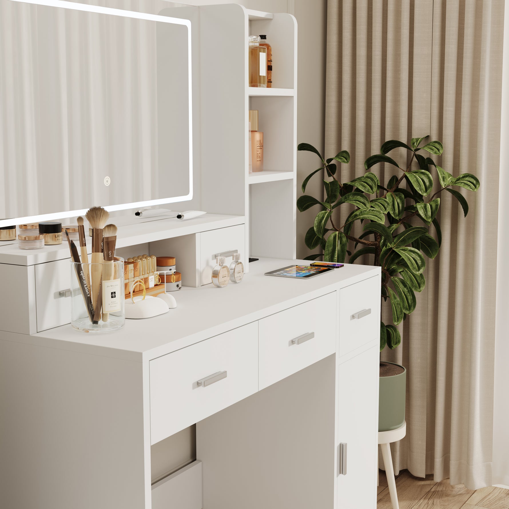 Miroir intelligent avec tiroirs et armoires de rangement, table de maquillage eprolo pour chambre à coucher et dressing