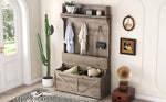 Armoire d'entrée en chêne avec bureau de rangement, 5 crochets, tiroirs et étagère de présentation, par eprolo