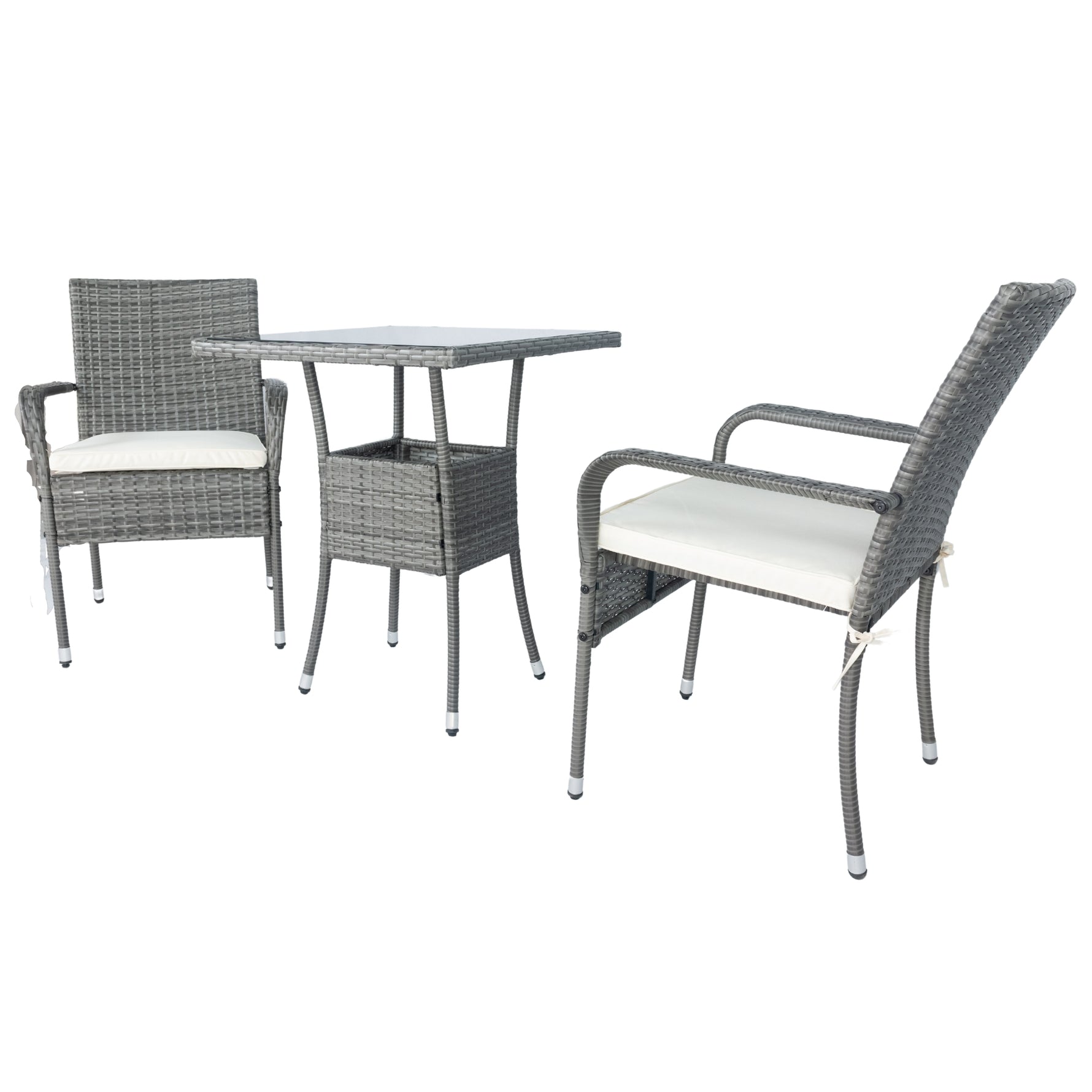 Ensemble de salon de jardin en rotin gris avec 3 pièces, comprenant des coussins blancs, de la marque eprolo.