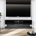 Meuble TV noir moderne de 131 cm avec éclairage LED, finition brillante haute gloss, de la marque eprolo.