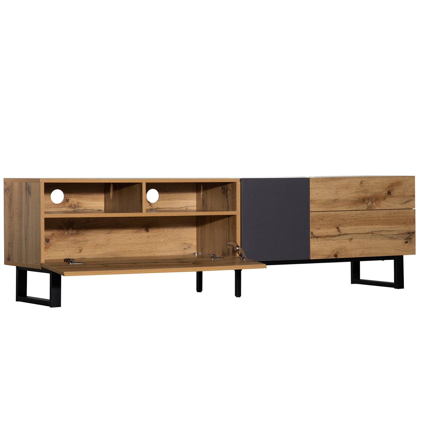 Meuble TV moderne eprolo pour téléviseur 80 pouces avec double espace de rangement, finition élégante et design contemporain.