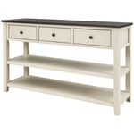 Table console rétro en bois massif de pin avec deux étagères ouvertes, cadre en espresso et beige, pour salon, marque eprolo