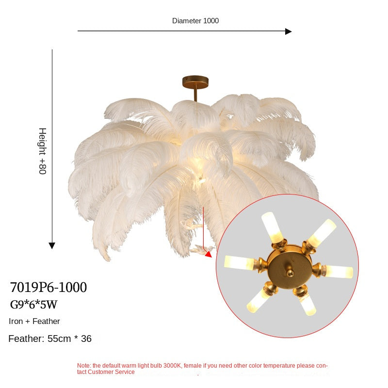 Suspension en plumes pour chambre, lampe à suspendre eprolo avec abat-jour léger et élégant, éclairage doux et moderne.