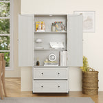 Armoires de cuisine eprolo, grande armoire de rangement antique blanche avec 2 tiroirs et 3 étagères.