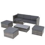 Ensemble de meubles de terrasse eprolo en rotin PE saisonnier avec table basse en contreplaqué et fauteuils confortables.