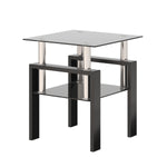 Table basse carrée en verre trempé noir, table d'appoint moderne pour salon, design élégant et contemporain.
