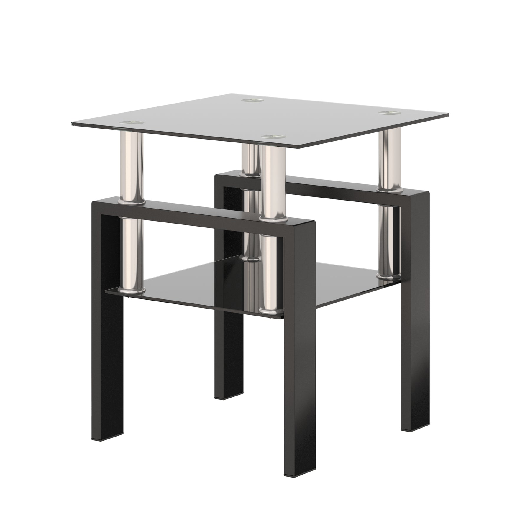 Table basse carrée en verre trempé noir, table d'appoint moderne pour salon, design élégant et contemporain.