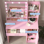 Bureau de maquillage eprolo avec miroir intégré et éclairage LED, surface élégante pour application de maquillage.