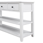 Table console rétro en bois de pin massif blanc antique avec deux étagères ouvertes, mobilier d'entrée eprolo.