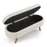 Banquette ottomane ovale beige avec rangement et pieds en bois de caoutchouc, dimensions 43,5"x16"x16" eprolo