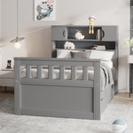 Cadre de lit plateforme double eprolo gris avec rangements, étagères, et tiroirs pour espace de rangement pratique.