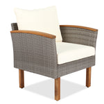 Ensemble de mobilier de patio en rotin eprolo avec 9 pièces, table en acacia, coussins beiges lavables, sofa avec table basse.