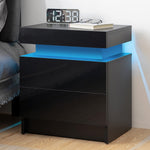 Table de nuit moderne noire avec LED eprolo, design élégant et finition lisse pour chambre à coucher.